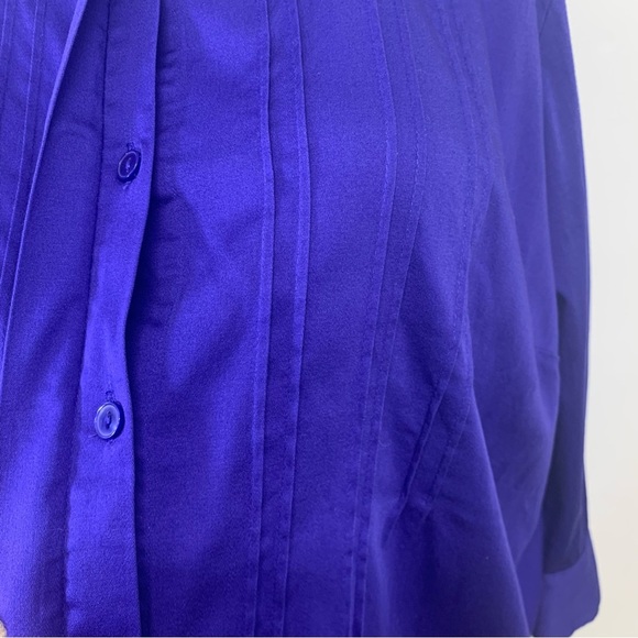 Catherines Blouse Top Woman 3X Button Up Purple Pin Tuck 3/4 Sleeve Cotton Blend - Picture 3 of 9